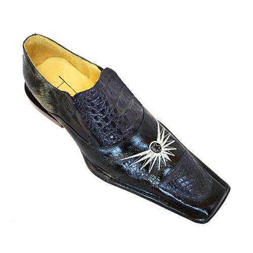 Tucci by Romano "Sun" Navy Blue Hornback Crocodile Shoes